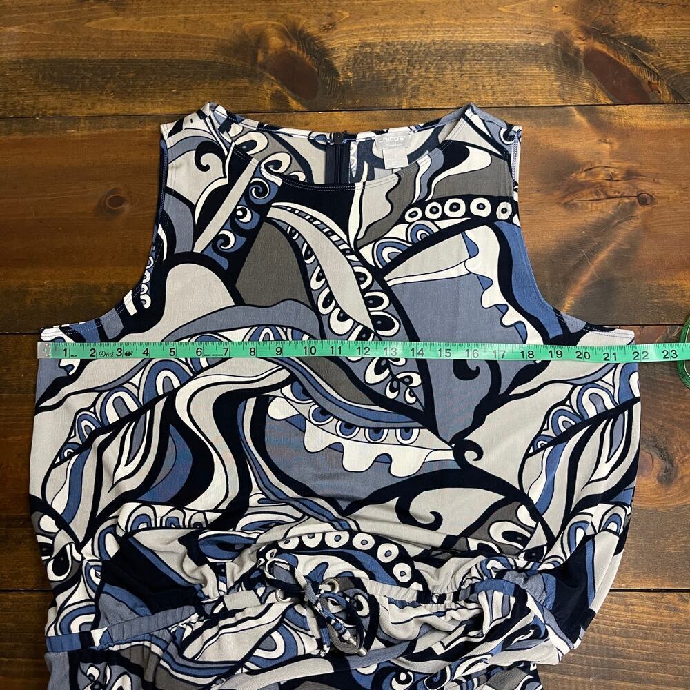 Chico’s Travelers Classic Crop Blue Grey Black Paisley Jumpsuit size 3 US 16 18 - Picture 9 of 12